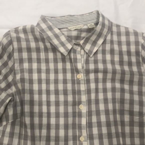 Anthropologie-Gray/Cream Plaid Peplum Top-Size Large - Picture 2 of 10